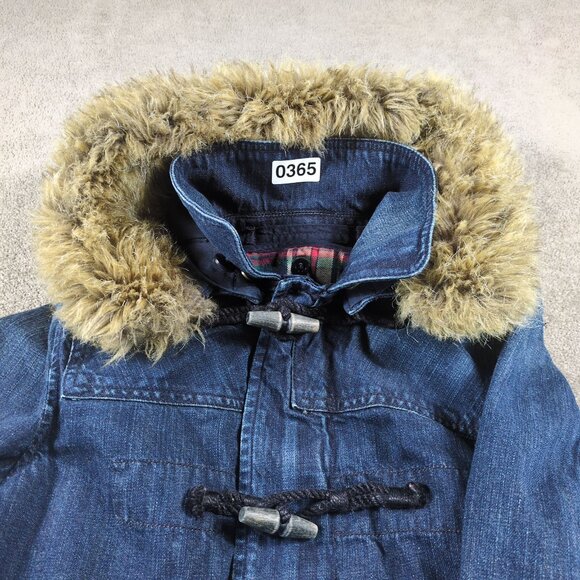 Vintage Ralph Lauren Jeans Co Women’s S Denim Toggle Coat Faux Fur Hood Plaid - Picture 16 of 16